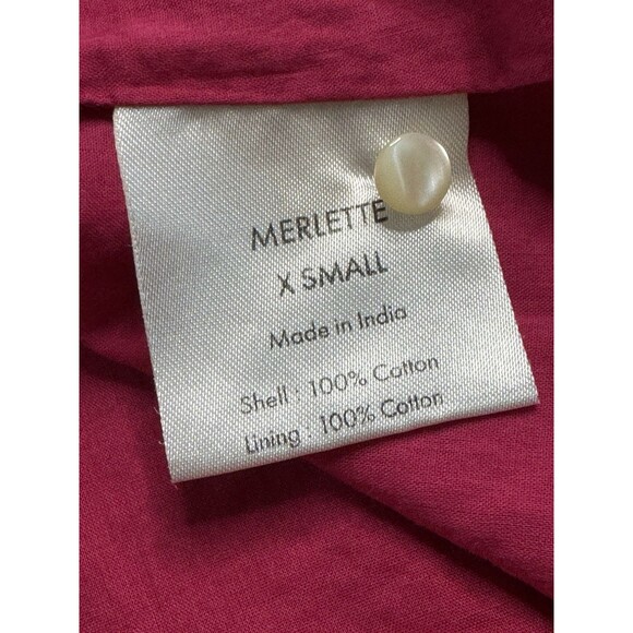 Merlette Marfa Top XS Deep Pink Woven Blouse Smocked Neckline Puff Sleeve Lined - Picture 6 of 10